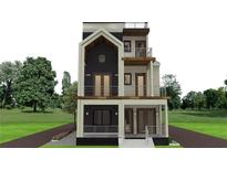 Modern three-story home featuring multiple balconies, dark accents and manicured lawn at 339 Peachtree Ne Ave, Atlanta, GA 30305