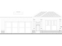 Detailed architectural drawing showing the home's facade, entrance, and garage at 119 English Barn Way, Hiram, GA 30141