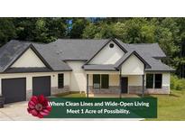 Inviting single-Gathering home featuring a two-car garage, stylish neutral paint, and a landscaped yard at 5264 Prestley Crossing Ln, Douglasville, GA 30135
