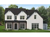 Charming new construction home featuring a painted brick facade, a dark roof, and professionally landscaped yard at 4825 Gadwall Way, Cumming, GA 30028