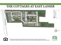 Layout map of The Cottages at East Lanier, showing community features, lot positions, and their relation to the neighborhood at 130 Bartow Street, Lot #3, Fayetteville, GA 30214