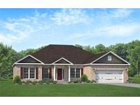 Inviting single-story home with brick facade, red shutters, manicured lawn, and a two-car garage at 251 Eason St, Bowdon, GA 30108