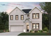 Charming two-story brick home with a two-car garage and a well-manicured front lawn and black trim windows at 2088 Brookhill Way, Snellville, GA 30078