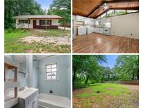 Four-image collage showcasing the property's exterior, kitchen, bathroom, and backyard at 20 Cheryl Ter, Covington, GA 30016