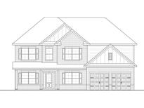 New two-story home displaying traditional brick exterior with covered entrance and a two-car garage at 3285 Lions Ruby Ln, Atlanta, GA 30349