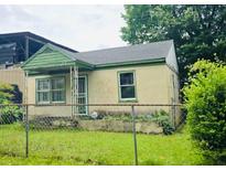 A single-story home with green trim is surrounded by a chain-link fence and overgrown yard at 133 Buchanan Ln, Atlanta, GA 30315