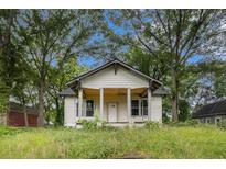Exterior view of a home needing renovation with overgrown grass and mature trees surrounding the property at 1406 Allene Sw Ave, Atlanta, GA 30310