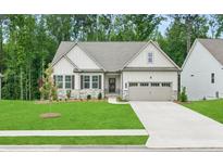 Charming single-Gathering home featuring a well-manicured lawn, stone accents, and a two-car garage at 55 Black Rock Rdg, Sharpsburg, GA 30277