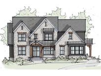 Charming two-story home featuring brick facade, gray roof, and a covered entryway with timber accents at 127 Palisade Dr, Rydal, GA 30171
