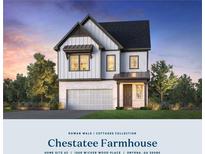Two-story home with white siding, dark roof, and a two-car garage offers modern curb appeal at 1568 Wicker Wood Se Pl, Smyrna, GA 30080