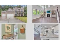 Four-image collage showing home's exterior, living room, hallway and kitchen at 6179 Ashbranch Dr, Acworth, GA 30101