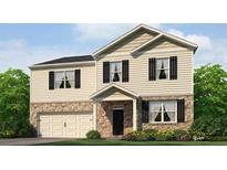 Charming two-story home featuring stone accents, a two-car garage, and a well-manicured lawn at 116 Crooked Lake Park, Villa Rica, GA 30180