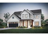 Beautiful two-story modern farmhouse with a black garage door and covered front porch at 4770 Wayt Farm Overlook, Cumming, GA 30040