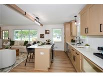 Bright kitchen features a breakfast bar, modern cabinets, stainless steel appliances, and a view of the living area at 1048 Pinehurst Se Dr, Smyrna, GA 30080