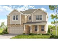 Two-story home featuring a brick and vinyl exterior, attached two-car garage, a front porch, and manicured lawn at 82 Sheryl Way, Loganville, GA 30052