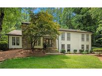 Charming home with stone accents, lush landscaping, and a well-manicured front lawn at 1519 Biddle Ct, Dunwoody, GA 30338