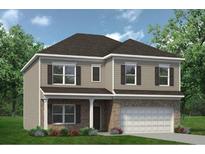 Two-story home with a brick and siding exterior, complemented by a well-manicured front lawn and lush green trees at 48 Calla Dr, Douglasville, GA 30134