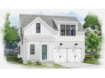 Two-story farmhouse with white siding, three-car garage, and landscaping at 304 Trailmore Ln, Summerville, SC 29486