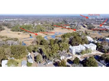 Aerial view showing property location near Neisse Creek and Firefly Distillery at 1826 Helm Ave, North Charleston, SC 29405