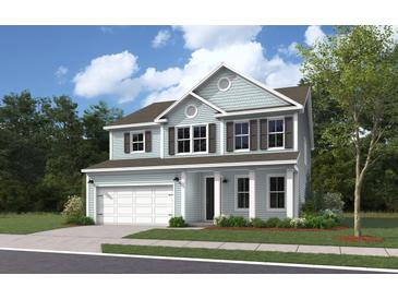 Two-story light blue house with brown roof and garage at 334 Hillman Trail Dr, Moncks Corner, SC 29461