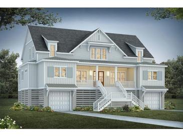 Two-story home with gray siding, white trim, and a large front porch at 3908 Delinger Dr, Mount Pleasant, SC 29466