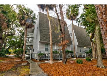 A-frame style building with grey siding, and a walkway leading to the entrance at 251 Driftwood Ln # 251, Edisto Island, SC 29438