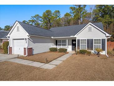 Charming one-story house with a gray roof, brick accents, and well-maintained landscaping at 344 Slow Mill Dr, Goose Creek, SC 29445