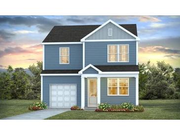 Two-story house with blue siding, white garage door, and landscaping at 120 Midmills Ln, Summerville, SC 29486