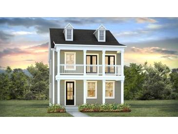 Two-story house with a front porch and balcony, featuring gray siding and a gray roof at 129 Lilac Grove Way, Summerville, SC 29486