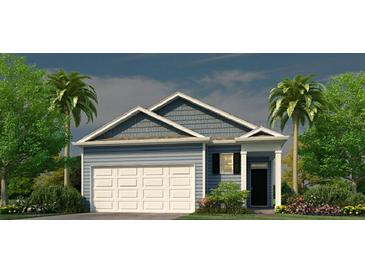 Charming single-Gathering home featuring a two-car garage and covered entry, surrounded by lush landscaping and mature palm trees at 271 Watersglen Dr, Summerville, SC 29486