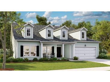 Charming home with a welcoming front porch, two-car garage, and dormer windows against a sunny, blue sky backdrop at 200 Belfort Place, Summerville, SC 29486