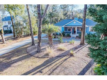 Charming single-story home featuring a covered porch, mature trees, and a well-maintained front yard at 676 Sterling Dr, Charleston, SC 29412