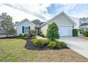 Charming single-story home with manicured lawn, mature landscaping, and a two-car attached garage at 106 Willet Dr, Summerville, SC 29485