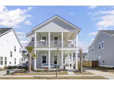 Charming two-story home with a welcoming double front porch and manicured landscaping at 225 Bird Song Path, Summerville, SC 29485