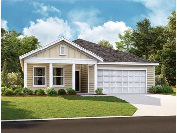 Charming single-story home features a light-colored exterior, attached garage, and well-manicured lawn at 659 Cottage Landing Drive, Summerville, SC 29485