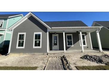 Charming single-story home with gray siding, white trim, covered front porch, and well-maintained landscaping at 442 Ripple Park Dr, Summerville, SC 29486