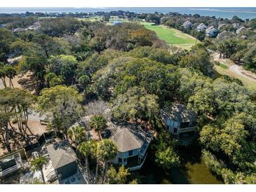 Captivating aerial view showcasing home nestled amongst lush greenery and golf course at 12 Dune Crest Trace Trl, Seabrook Island, SC 29455