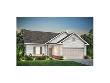 Charming single-Gathering home with gray roof, white siding, and a two-car garage at 124 Royal Cainhoy Way, Huger, SC 29450