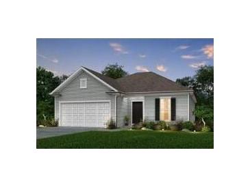 Charming single-Gathering home featuring gray siding, an attached garage, and a well-manicured lawn at 135 Royal Cainhoy Way, Huger, SC 29450
