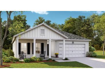 Charming single-Gathering home featuring a covered porch, attached garage, and well-manicured lawn at 1058 Tea Time Dr, Summerville, SC 29485