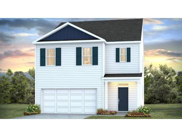 Charming two-story home with a white exterior, blue shutters, and a well-manicured lawn at 280 Watersglen Dr, Summerville, SC 29486