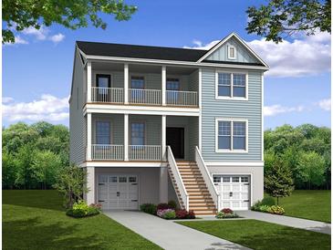 Two-story home featuring a double porch, siding, and garages on the ground level at 108 Tidewater Way, Charleston, SC 29492