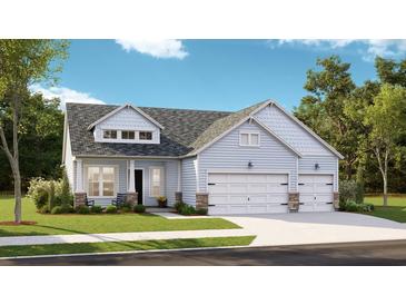 Charming single-story home with light blue siding, stone accents, and a three-car garage at 1126 Darling St, Summerville, SC 29485