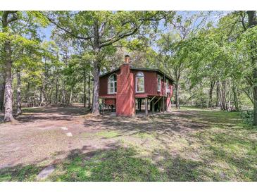 Unique raised home featuring a chimney, arched windows and surrounded by beautiful mature trees at 394 Shoofly Rd, Ridgeville, SC 29472
