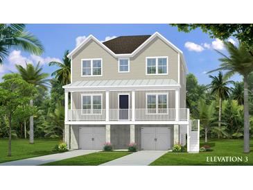 Charming coastal home featuring a covered porch, elevated design, and convenient ground-level garage at 1416 Dahlia Dr, Mount Pleasant, SC 29464
