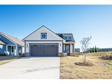 Charming two-story home featuring a gray garage door and a well-manicured front yard under a clear blue sky at 334 Dahlia Row Dr, Summerville, SC 29486