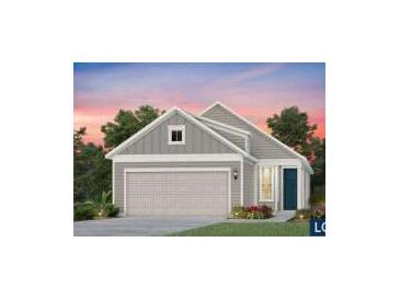 Charming one-story home showcasing gray siding, a two-car garage, and a welcoming front entrance at 725 Blue Iris Way, Summerville, SC 29486