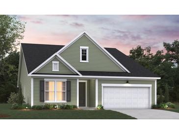 Charming single-Gathering home with green siding, black shutters, and a two-car garage at 457 White Magnolia St, Moncks Corner, SC 29461