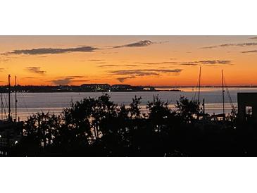 Scenic waterfront sunset view showing dramatic sky colors, calm waters, and distant city lights, creating a serene and picturesque scene at 330 Concord St # 4B, Charleston, SC 29401