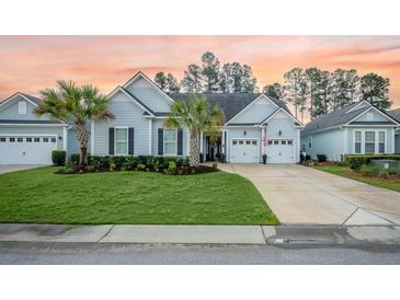 Charming home with a well-manicured lawn, palm trees, and a two-car garage at 332 Fish Creek Ct, Summerville, SC 29486